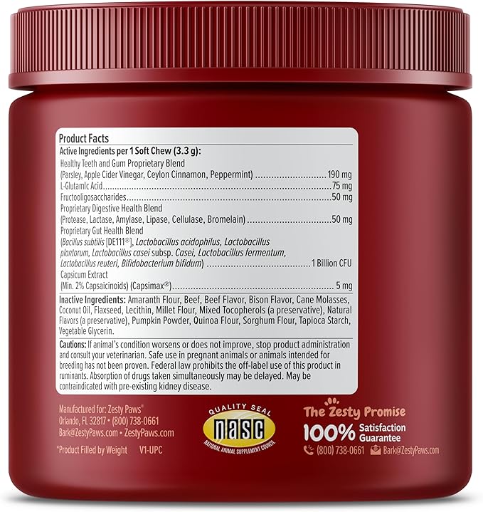 Zesty Paws Chew No Poo Bites for Dogs - Stool Eating Deterrent Soft Chews for Dogs - Gut, Periodontal & Immune System Support - Premium DE111 Bacillus subtilis Probiotic - AE Bison - 90 Count