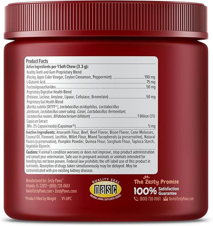 Zesty Paws Chew No Poo Bites for Dogs - Stool Eating Deterrent Soft Chews for Dogs - Gut, Periodontal & Immune System Support - Premium DE111 Bacillus subtilis Probiotic - AE Bison - 90 Count