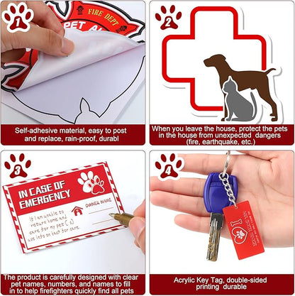 26 Pieces Pet Alert Stickers for House My Pet is Home Stay Alone Key Tag Home Safety Cards Pets Inside Sign Pet Alert Fire Stickers for Dogs Emergency Pet Inside Decal Home Window Door Sign Rescue
