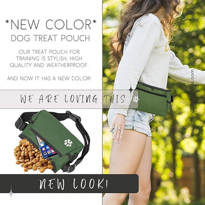 Dog Treat Pouches for Pet Training - Custom Design - Dog Treat Bag for Dog Training & Behavior Aids - Fanny Pack for Dog Walking Bag - Puppy Training Treat Pouch & Snacks Bag Pouch (Green)