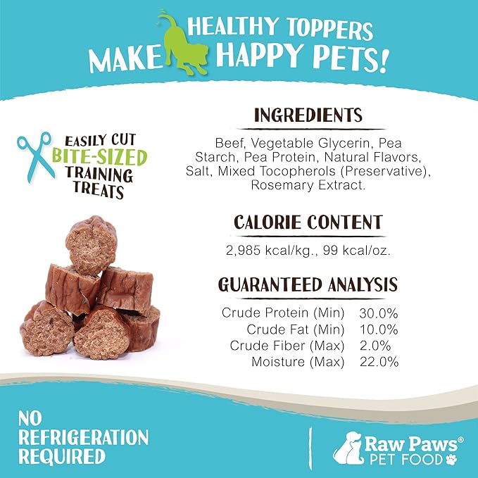 Raw Paws Grain-Free Soft Stick Treats for Dogs & Cats - Beef Recipe, 6-oz - Made in USA Beef Jerky Dog Treats - Cat Beef Sticks - Chewy Dog Beef Jerky Treats - Real Beef Dog Treats, Dog Sausage Treats