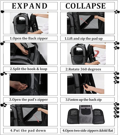 Apollo Walker Pet Carrier Backpack for Large/Small Cats and Dogs, Puppies, Safety Features and Cushion Back Support for Travel, Hiking, Outdoor Use (Black-expandable)