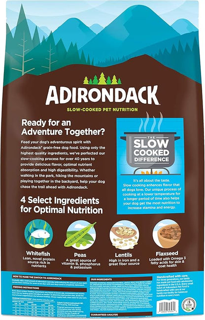 Adirondack Dog Food Made in USA [Limited Ingredient Grain Free Dog Food], All Life Stages Dry Dog Food, Whitefish and Peas Recipe, 25 lb. Bag