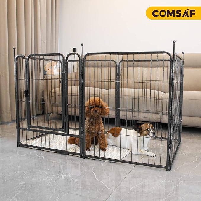 ComSaf Dog Playpen, 32" Height 8 Panels Metal Dog Fence with One Easy-Carry Straps, Playpen Pet Fence for Large/Medium/Small Dogs, Portable Dog Pen for Outdoor, Indoor, RV, Camping, Yard