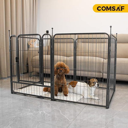 ComSaf Dog Playpen, 32" Height 8 Panels Metal Dog Fence with One Easy-Carry Straps, Playpen Pet Fence for Large/Medium/Small Dogs, Portable Dog Pen for Outdoor, Indoor, RV, Camping, Yard