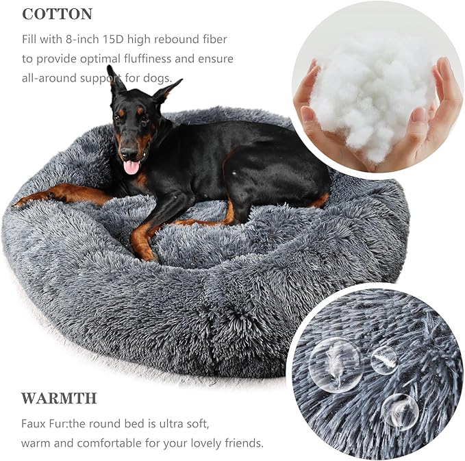 Dog Beds for Extra Large Dogs Calming Dog Bed Washable Fluffy Anti-Anxiety Round Pet Bed 45 Inches Detachable Dog Bed,Fits up to Large Dog