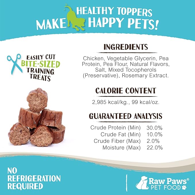 Raw Paws Grain-Free Soft Stick Treats for Dogs & Cats - Chicken Recipe, 6-oz - USA Soft Chicken Dog Treats Grain Free - Sausage Sticks for Dogs, Chicken Dog Jerky Sticks - Chewy Chicken Jerky for Dogs