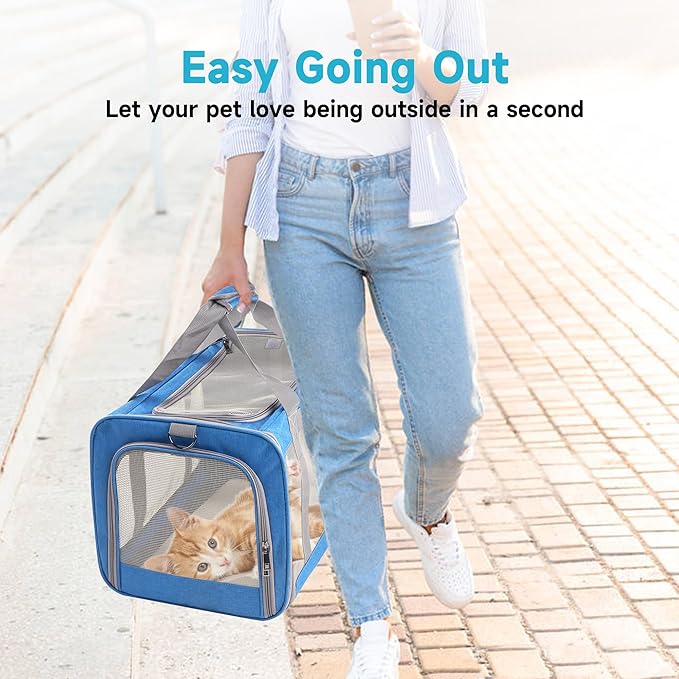 Cat Carrier for Small Cat Pet Carrier for Large and Medium Cat Puppies Portable Cat Carrier Soft Pet Travel Carrier for Cats Cat Bag Carrier Airline Approved Cat Carrier(Large Blue)