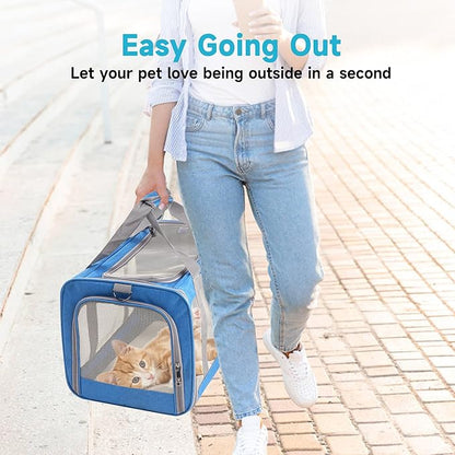 Cat Carrier for Small Cat Pet Carrier for Large and Medium Cat Puppies Portable Cat Carrier Soft Pet Travel Carrier for Cats Cat Bag Carrier Airline Approved Cat Carrier(Large Blue)