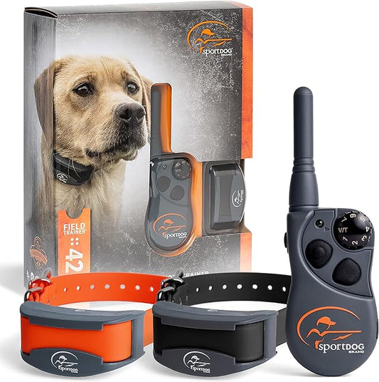 SportDOG Brand 425X Shock Collar - Remote Trainer with Extra Collar - Train 2 Dogs - 500 Yard Range Collar with Shock, Vibrate and Tone, Rechargeable - (1) Black and (1) Orange Dog Training Collars