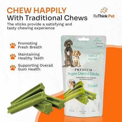 Vegan Dental Sticks for Pets - All Natural Dental Chews for Dogs - 7pc Dog Breath Treats