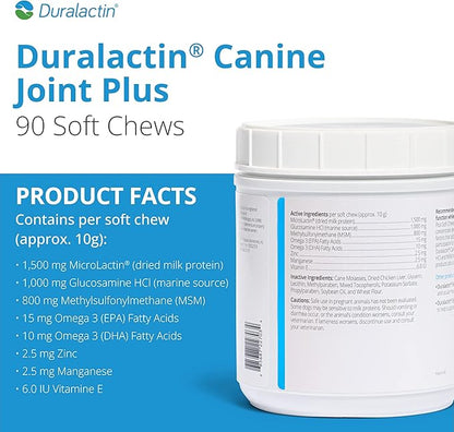 PRN Pharmacal Duralactin Canine Joint Plus - Joint Health Supplement for Dogs & Puppies to Support Healthy Cartilage Levels & Joint Function while Helping Manage Soreness - 90 Soft Chews