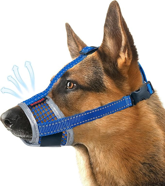 Dog Muzzle, Air Mesh Breathable Muzzle for Medium Large Sized Dogs to Anti & Prevent Biting Barking, Soft Grooming Muzzle for German Shepherd Dog with Reflective & Adjustable Strap(Blue-XXL…