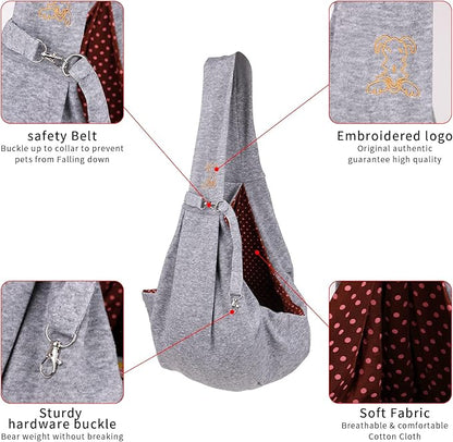 Small Dog Cat Sling Carrier,Hands Free Reversible Pet Carriers Bag,Pet Carrier Shoulder Crossbody Pet Slings Suitable for Puppy, Small Dogs, and Cats for Outdoor Travel (Grey)