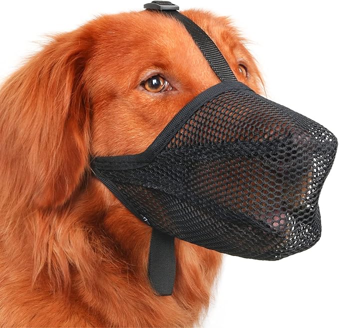 Mayerzon Dog Muzzle, Soft Mesh Muzzle for Small Medium Large Dogs, Adjustable Puppy Muzzles for Scavenging Biting Licking and Chewing, Allows Panting and Drinking