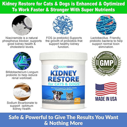 Kidney Restore Cats & Dogs Unflavored for Supporting Normal Kidney Function, Creatinine, Pet Renal Kidney Health Supplement Felines Canines