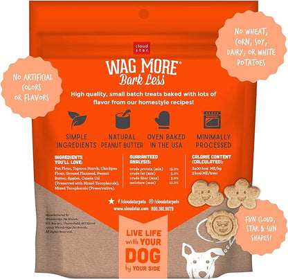 Cloud Star Wag More Bark Less Grain Free Mini Biscuits, Bite Sized Crunchy Dog Treats, 7oz Bag, Peanut Butter & Apples, 7 oz.