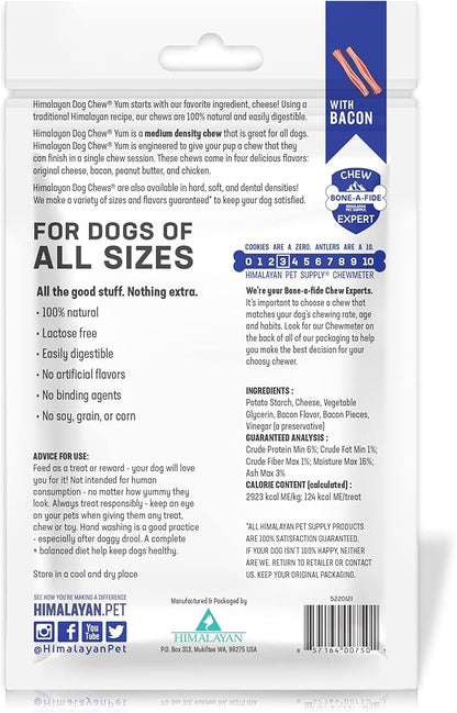 Himalayan Dog Chew Yak Cheese Dog Chews, 100% Natural, Long Lasting, Gluten Free, Healthy & Safe Dog Treats, Lactose & Grain Free, Protein Rich, For All Breeds, Medium, Bacon Flavor, 4.5 oz