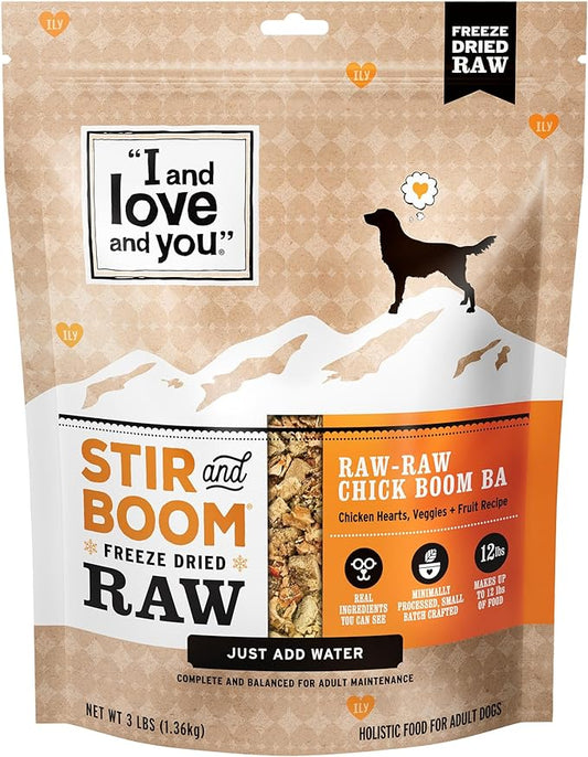 I AND LOVE AND YOU Stir and Boom Dehydrated Freeze Dried Raw Dog Food - Chicken - Grain Free, Real Meat, No Fillers, 3lb Bag