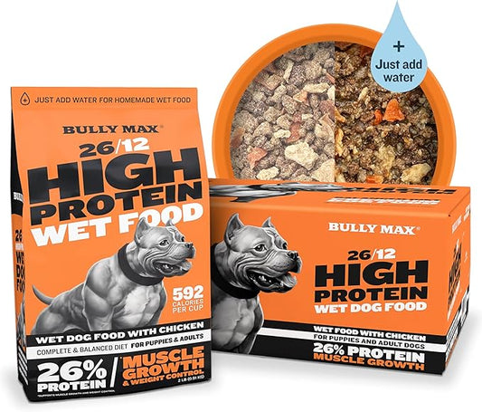 Bully Max Wet Dog Food - Instant Fresh Dehydrated High Protein Food with Chicken - Healthy Muscle Growth for Small and Large Breed Puppy & Adult Dogs - 20 Dry Pounds (Makes 55 lbs. of Wet Dog Food)