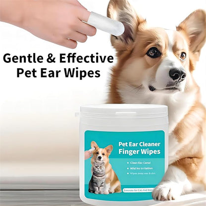 Dog Ear Wipes for Pets Remove Ear Wax, Dog Ear Wipes Finger Stop Ear Itching, Easy to Use - 50 Count