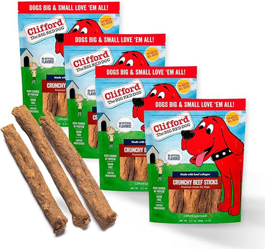 Clifford® Crunchy Beef Sticks for Dogs | Healthy Dog Treats Small Dogs, All Breed Sizes | Real Collagen Beef Dog Treats, Grain and Rawhide Free, Natural Dog Treats - Limited Ingredients (24 Count)