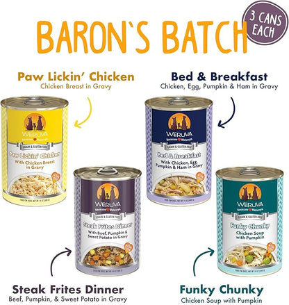 Weruva Classic Dog Food, Variety Pack, Baron's Batch, Wet Dog Food, 14oz Cans (Pack of 12), Multi