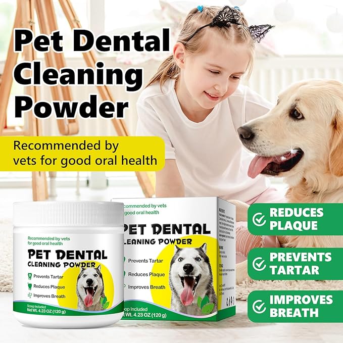 Teeth Cleaning Powder for Dogs, Pets Dental Formula Dog Dental Powder, Dog Tartar Remover for Teeth with Probiotics, Dog Tooth Powder That Can Remove Plaque & Bad Breath (4.2 oz)