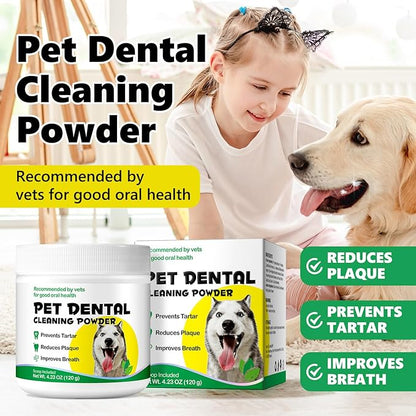 Teeth Cleaning Powder for Dogs, Pets Dental Formula Dog Dental Powder, Dog Tartar Remover for Teeth with Probiotics, Dog Tooth Powder That Can Remove Plaque & Bad Breath (4.2 oz)