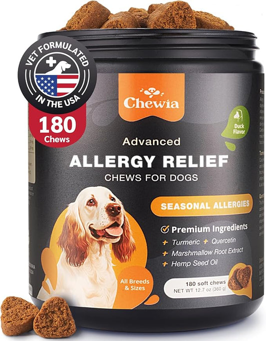 Dog Allergy Relief Chews - Allergy Relief for Dogs Itching- Anti Itch for Dogs - Itchy Skin & Seasonal Allergies Relief - Hot Spot Treats with Probiotics, Apple Cider Vinegar - Dog Itch Relief