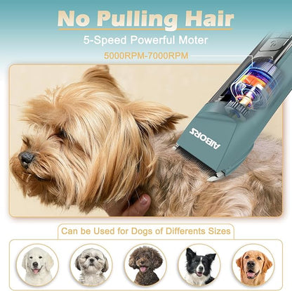 Dog Clippers for Grooming, 5-Speed Quiet High Power Dog Grooming Kit, Low Noise Rechargeable Cordless Electric Pet Hair Clipper Trimmer Shaver for Small Large Dogs Cats