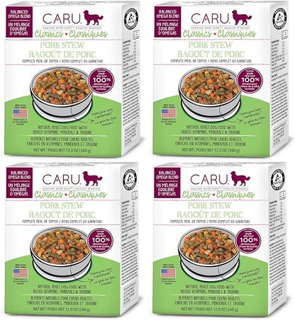 Caru - Classics Pork Stew for Dogs - Healthy Wet Dog Food or Food Topper - Balanced Omega Blend - 12.5 oz Cartons - Pack of 4