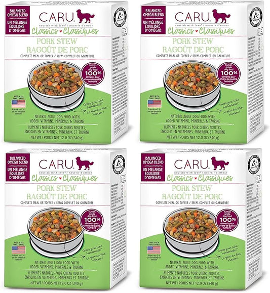Caru - Classics Pork Stew for Dogs - Healthy Wet Dog Food or Food Topper - Balanced Omega Blend - 12.5 oz Cartons - Pack of 4