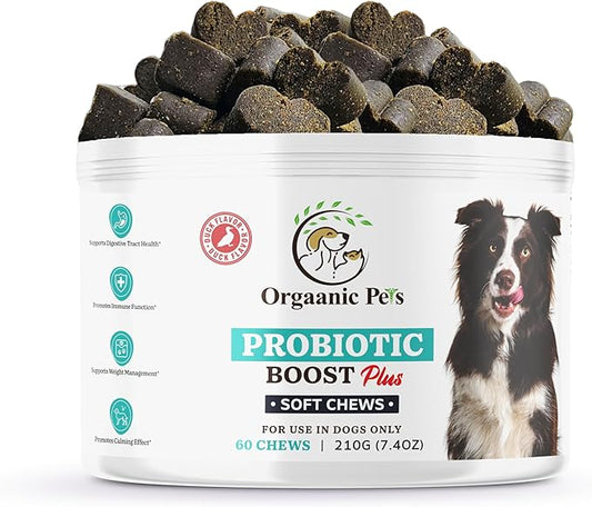 Ultimate Dog PROBIOTIC Chews - Boosts Gut Health and Eases Allergies with PROBIOTICS, POSTBIOTICS, PREBIOTICS (FOS) Inulin - Colostrum - Glutamine - Mushrooms -Pumpkin-QUERCETIN and a SUPERFOOD Blend