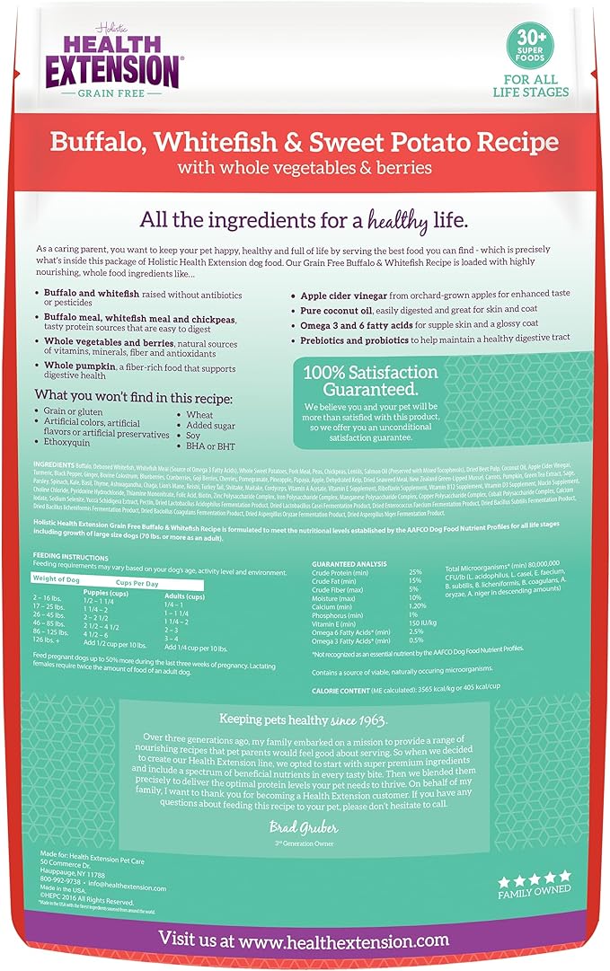 Health Extension Dry Dog Food, Natural Food with added Vitamins & Minerals, Suitable for All Puppies, Include Buffalo, Whitefish & Sweet Potato Recipe Recipe with Whole Vegetable & Berries (10 Pound)