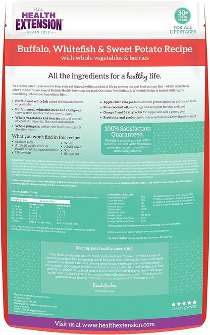 Health Extension Dry Dog Food, Natural Food with added Vitamins & Minerals, Suitable for All Puppies, Include Buffalo, Whitefish & Sweet Potato Recipe Recipe with Whole Vegetable & Berries (10 Pound)