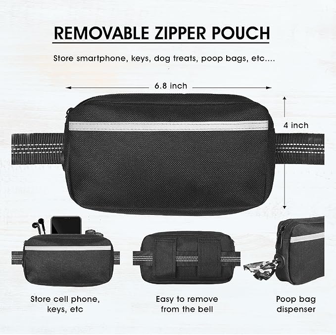 Hands Free Dog Leash with Waterproof Zipper Pouch for Running Walking Jogging Training Hiking Retractable Bungee Dog Running Waist Leash for Small Medium and Large Dogs Reflective Stitches