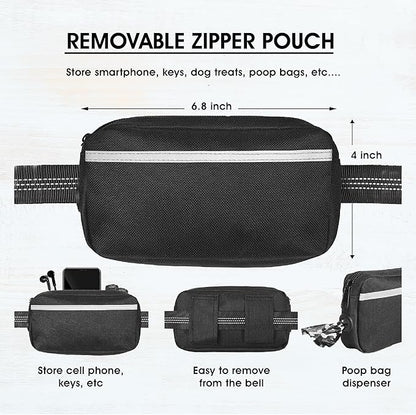 Hands Free Dog Leash with Waterproof Zipper Pouch for Running Walking Jogging Training Hiking Retractable Bungee Dog Running Waist Leash for Small Medium and Large Dogs Reflective Stitches