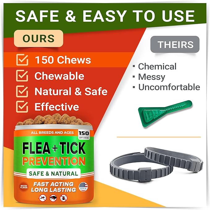 Natural Flea & Tick Prevention for Dogs Chewable Tablets - Flea & Tick Control Supplement - Oral Flea Pills for Dogs - All Breeds and Ages - Soft Chews Made in USA