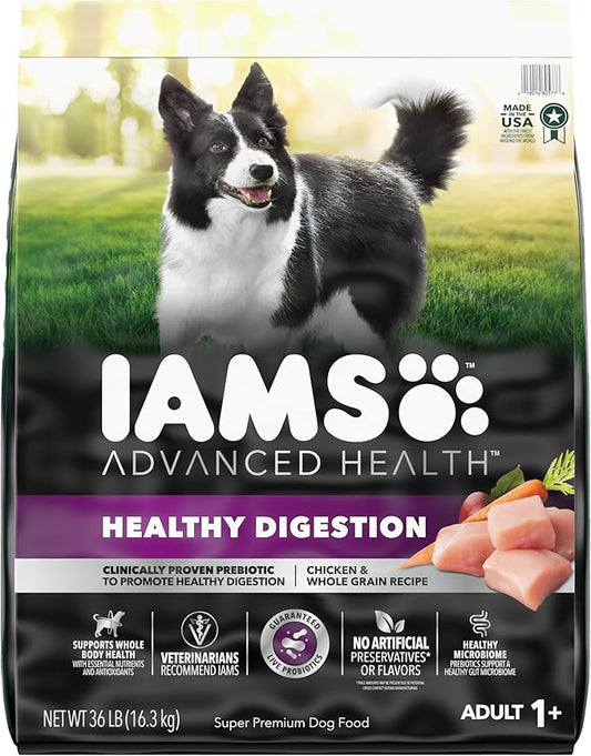 IAMS Advanced Health Healthy Digestion Adult Dry Dog Food with Real Chicken, 36 lb. Bag