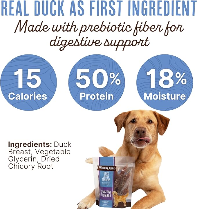 Waggin' Train Duck Jerky Tenders for Sensitive Stomach for Dogs - 12 oz Pouch - Grain Free, High Protein Dog Treat
