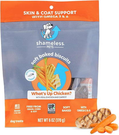 Shameless Pets Soft-Baked Dog Treats, What's Up Chicken - Natural & Healthy Dog Chews for Skin & Coat Support with Omega 3 & 6 - Dog Biscuits Baked & Made in USA, Free from Grain, Corn & Soy - 1-Pack