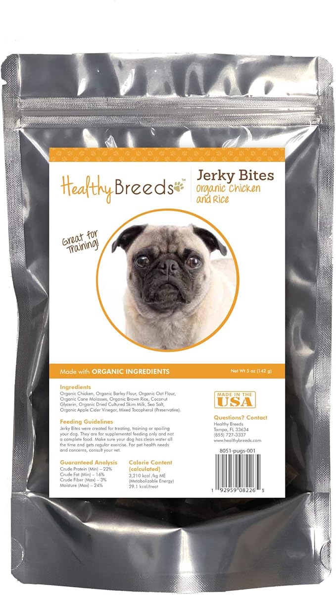Healthy Breeds Pug Jerky Bites Chicken & Rice Recipe Dog Treats 5 oz