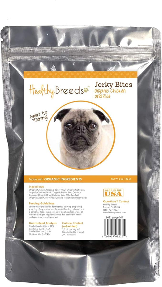 Healthy Breeds Pug Jerky Bites Chicken & Rice Recipe Dog Treats 5 oz