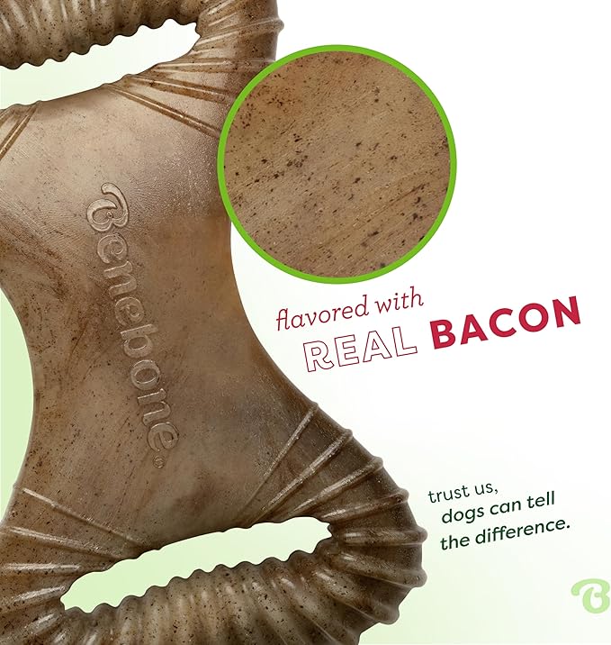 Benebone Dental Durable Dog Chew Toy for Aggressive Chewers, Real Bacon, Made in USA, Small