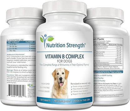 Vitamin B for Dogs, Complete B Complex for Dogs, Promote Blood Cell & Nervous System Health, Help Sustain Cellular Energy Production & Maintain Brain Function, 120 Chewable Tablets