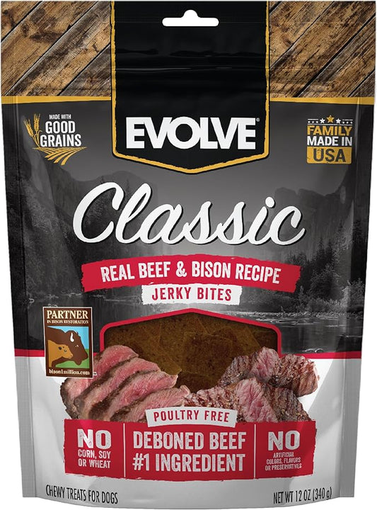 Evolve Classic Beef & Bison Recipe Jerky Bites Soft Dog Treats | 12 oz