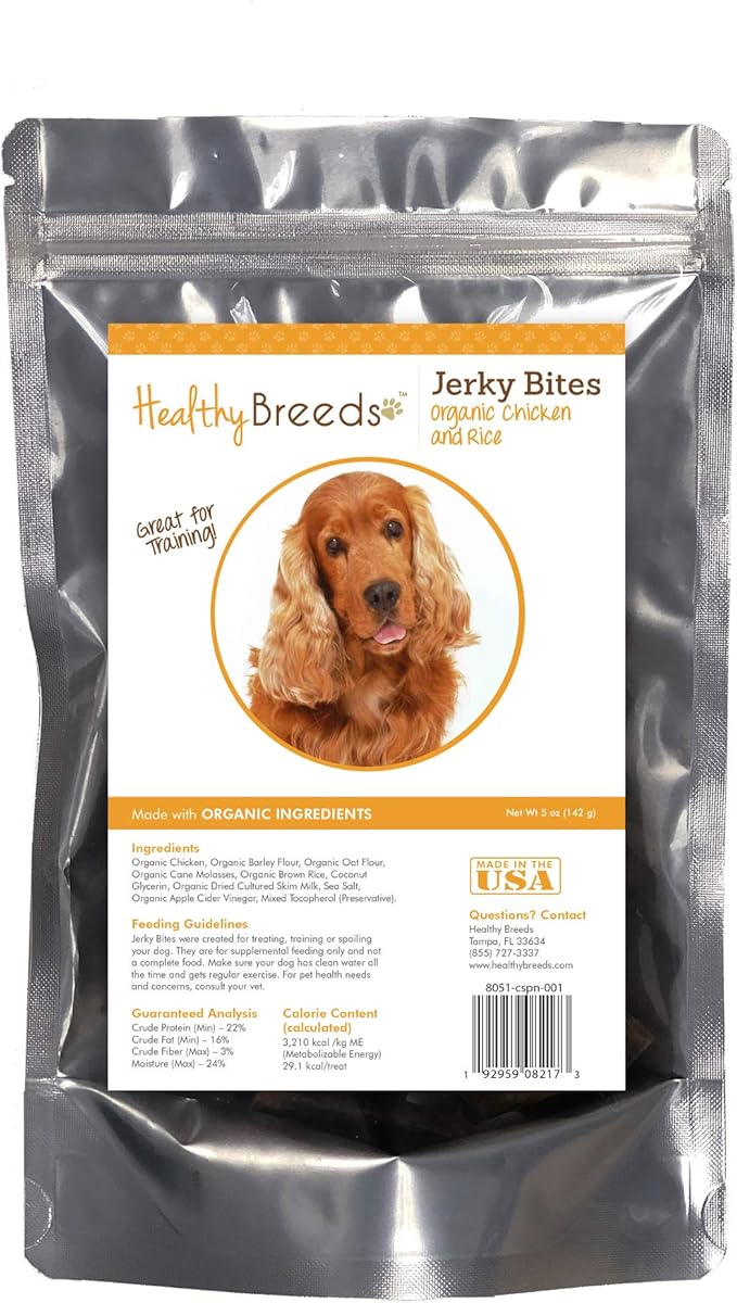 Healthy Breeds Cocker Spaniel Jerky Bites Chicken & Rice Recipe Dog Treats 5 oz