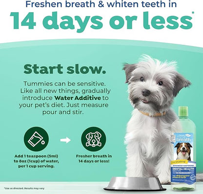 TropiClean Fresh Breath Advanced Whitening | Dog Oral Care Water Additive | Dog Breath Freshener Additive for Dental Health | VOHC Certified | Made in the USA | 33.8 oz.