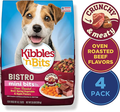 Kibbles 'N Bits Bistro Oven Roasted Beef Flavor Small Breed Mini Bits Dry Dog Food, 3.5 Pound Bag (Pack of 4)